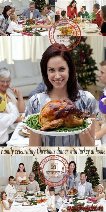 Семья и рождественский стол - растровый клипарт | Family & Christmas dinner