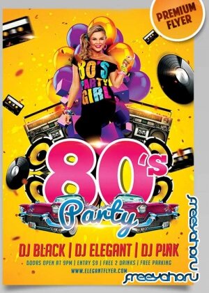 80s Party Flyer PSD Template + Facebook Cover